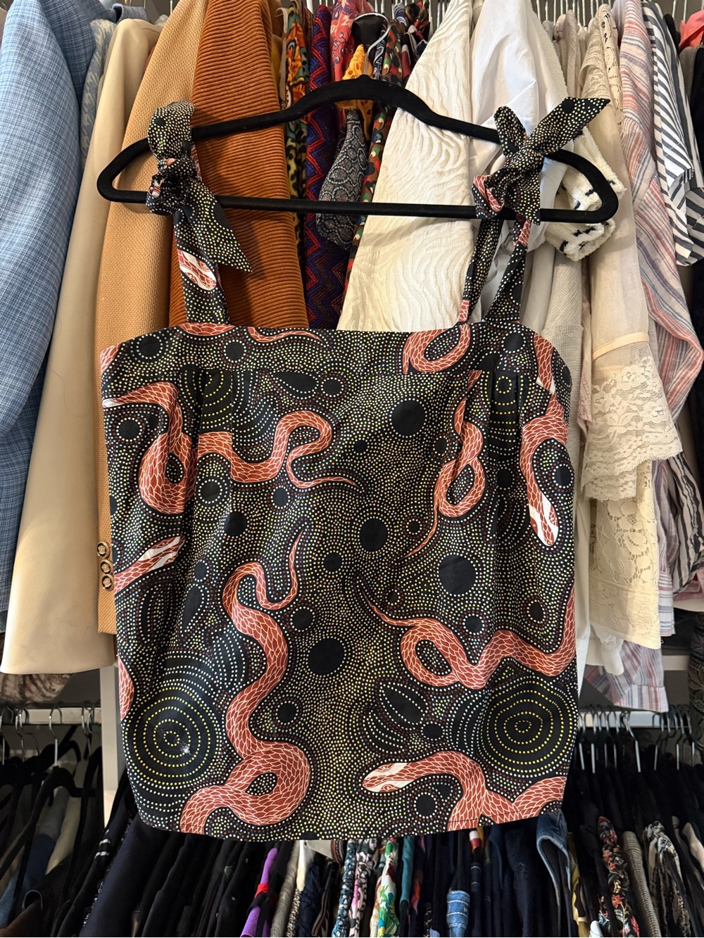 Anthropologie Black Tank Top with Coral Snake Print